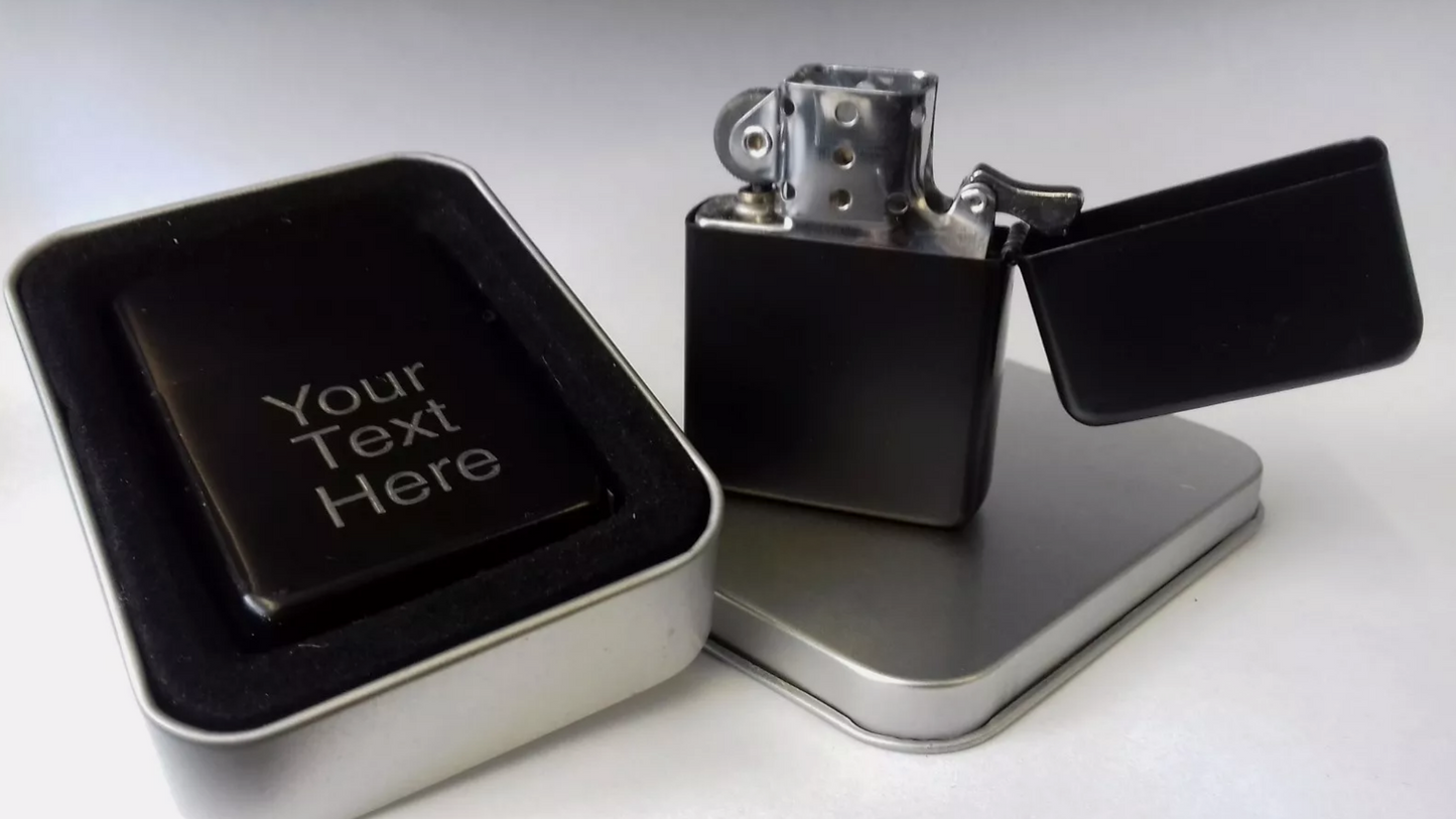 Photo Engraved BLACK Personalised Star Petrol Lighter