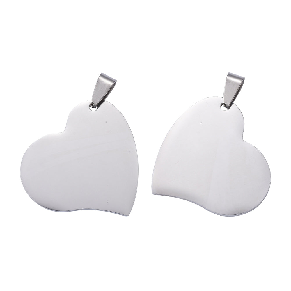 Stainless Steel Curved Large Heart Pendant & Chain