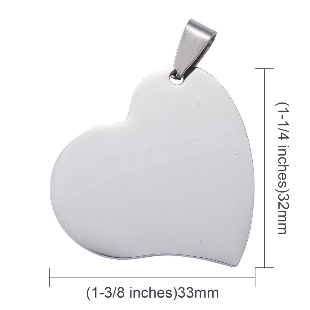 Stainless Steel Curved Large Heart Pendant & Chain