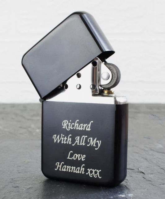 Engraved BLACK Personalised Star Petrol Lighter