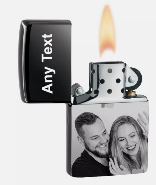 Photo Engraved BLACK Personalised Star Petrol Lighter