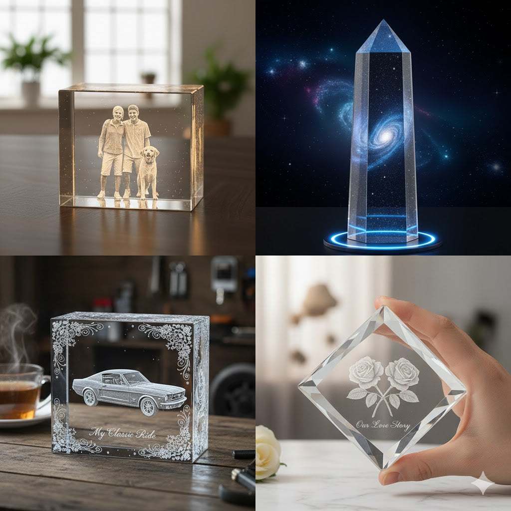 3D Crystal Tea light with Inner Engraved Photo