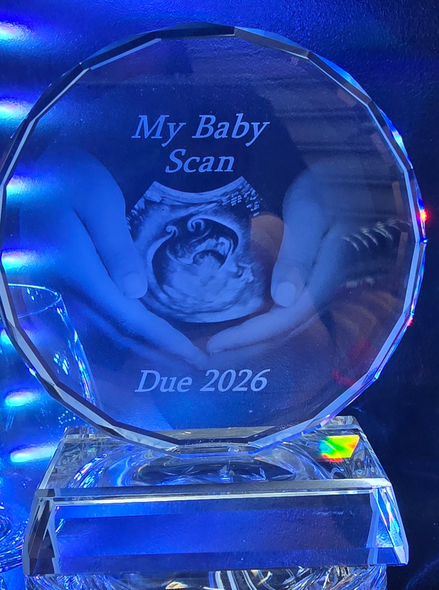2D Baby Scan ultrasound Crystal Photo Gift Sunflower ornament  with Inner Engraved Photo 70mm x 70mm