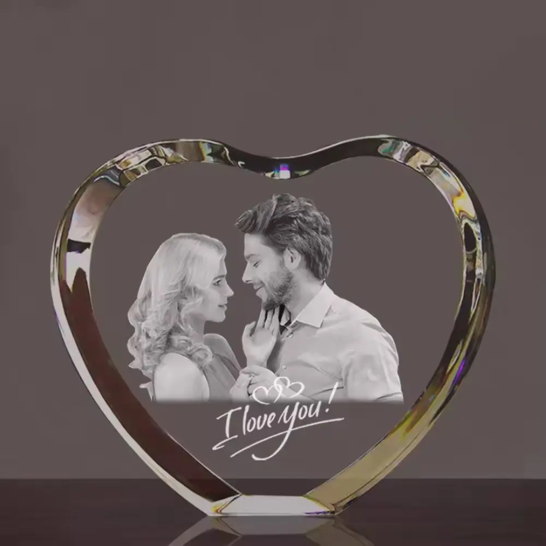 3D Crystal Photo Gift Heart with Inner Engraved Photo 80X70X40mm