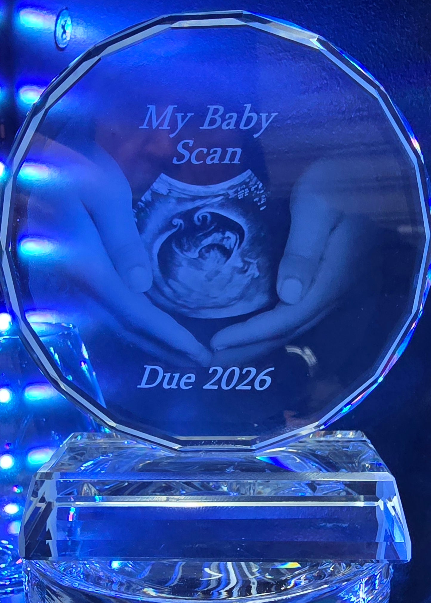 2D Baby Scan ultrasound Crystal Photo Gift Sunflower ornament  with Inner Engraved Photo 70mm x 70mm